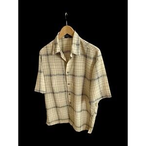 BERNINI Beverly Hills Mens SS-Biege Tan Y2K Pattern Button Up Shirt Sz Medium